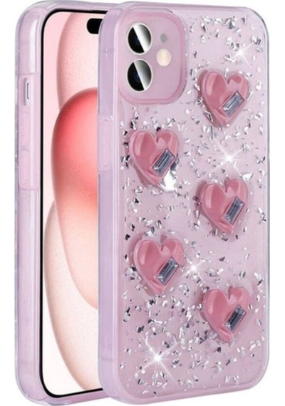Apple Uyumlu iPhone 13 Kılıf Airbagli Simli Arka Yüzey Zore Işıltı Silikon Kapak Pembe