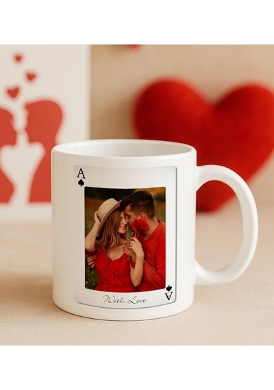 Bk Gift Kişiye Özel Aşkımızın Ası Fotoğraflı İskambil Tasarımlı Beyaz Kupa Bardak-3, Sevgiliye Hediye, Eşe Hediye Kobitmeyencom34306 Bk Gift