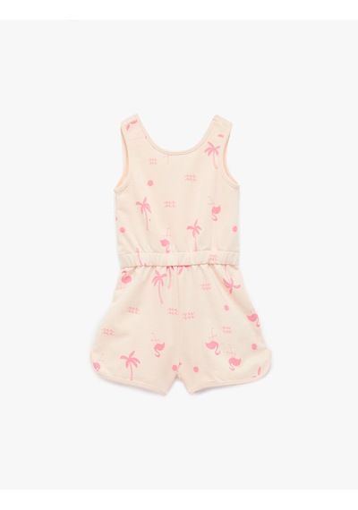 Koton Pamuklu Bisiklet Yaka Flamingo Baskılı Askılı Tulum Pembe Desenli 6smg30003ak Pembe