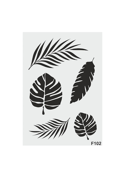 Kk Swords Stencil Tasarım F102 Tropikal Yaprak - Dekoratif Duvar Ve Eşya Boyama Şablonları 21 X 30 Cm F102000000003