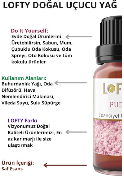 Lofty Pudra Lavanta Amber Uçucu Yağ Buhurdanlık Esansı Oda Kokusu 10 ML