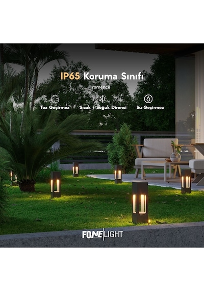 FoneLight AKA Set Üstü 35 cm LED Bahçe Yol Aydınlatması Antrasit Alüminyum IP65 Peyzaj Aydınlatma Armatürü 3000K