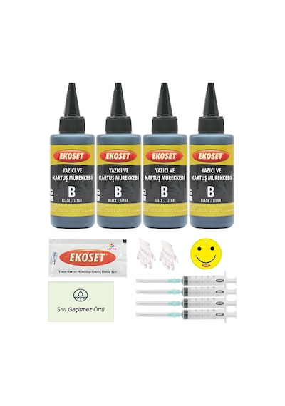 Ekoset Canon Uyumlu Bitmeyen Kartuş Mürekkebi Siyah 4'lü Set