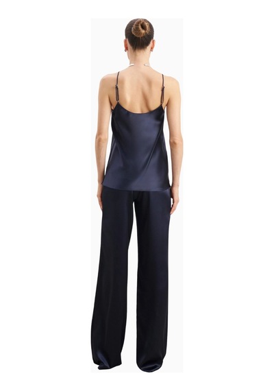Because Of Alice Formal Satin Straight Leg Trousers Saten Düz Paça Kadın Pantolon Lacivert