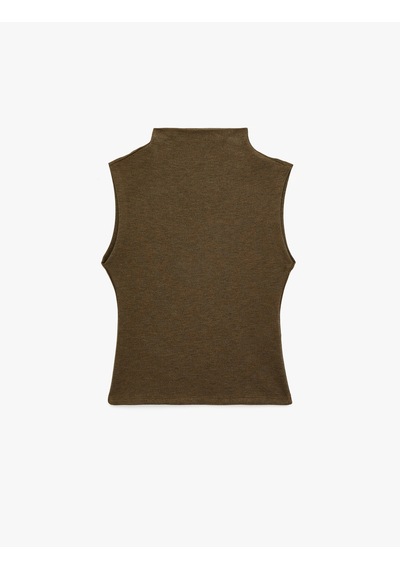 Koton Slim Fit Dik Yaka Kolsuz Bluz Kahverengi 6sak10008pk Kahve