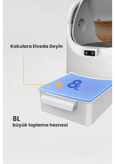 Akıllı Otomatik Açık Kasa Kedi Tuvaleti Sessiz Motorlu, Koku Gidericili, Uvc Sterilizasyonlu