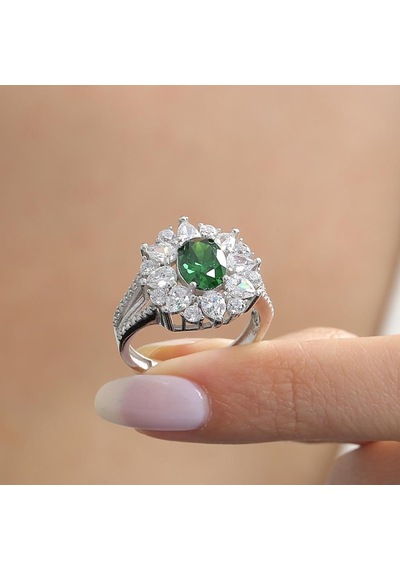 Mia Vento Effective Diamond Paris Işıltısı Sentetik Zümrüt Taşlı Gümüş Yüzük