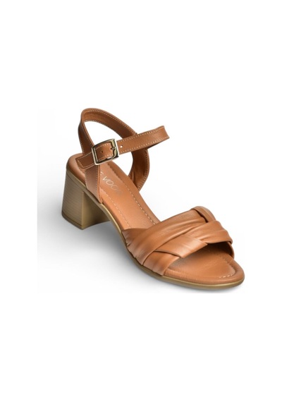 Fox Shoes P555456303 Taba Hakiki Deri Kalın Topuklu Kadın Sandalet Taba