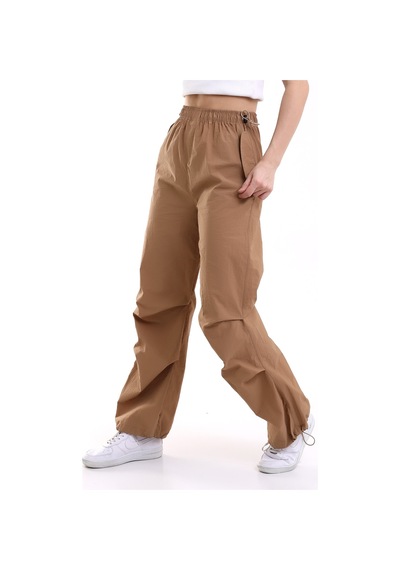 Dechival Kadın Siyah Paraşüt Pantolon Camel