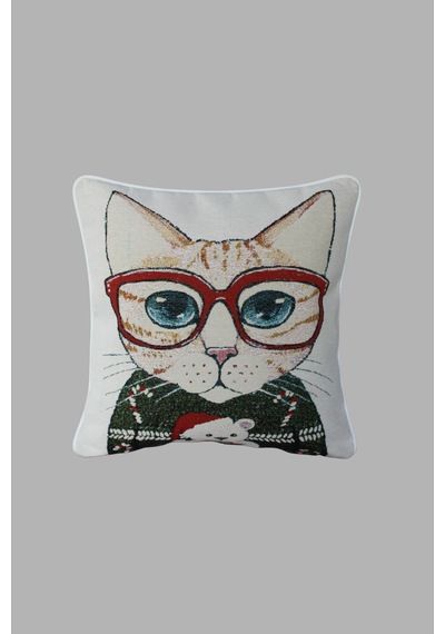 Kırlent Kılıfı Goblen Dokuma Kumaş - 45x45cm Çift Taraflı Biyeli Dekoratif Kırlent Kılıfı - Vs-0050 Çok Renkli