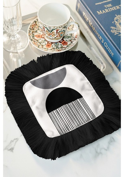 Geometrik Modern Stil Saçaklı Sunum Peçetesi - Minimalist Siyah Beyaz Etnik Bardak Altlığı Mendil Çok Renkli