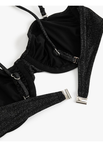 Koton Simli Parlak Balenli Straplez Bikini Üstü Siyah 5sak10111mm Siyah