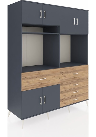 Kronos Gardrop 7 Raflı 5 Çekmeceli 6 Kapaklı 176x59x221 Antrasit-antrasit/çam Antrasit/çam Kronos Gardrop 7 Raflı 5 Çekmeceli 6 Kapaklı 176x59x221 Antrasit-antrasit/çam Antrasit/çam