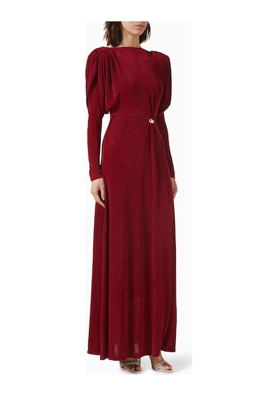 Eegen Studio Diva Maxi Elbise - Puf Kollu, Derin U Yırtmaçlı, Twinkle Knit Kumaş Kırmızı Kod 006732