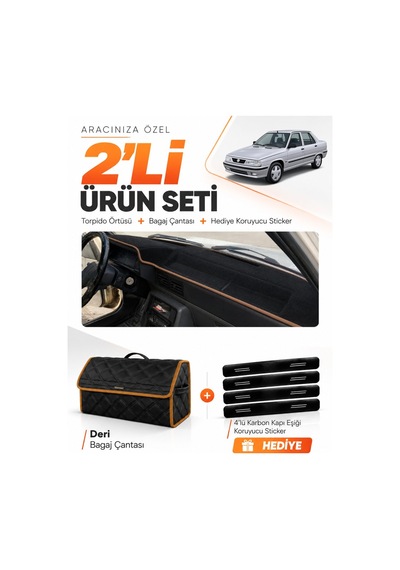 E-biz Renault 9 Broadway 1985-2000 Uyumlu Torpido Örtüsü + Deri Çanta - Siyah-kahverengi - Re003