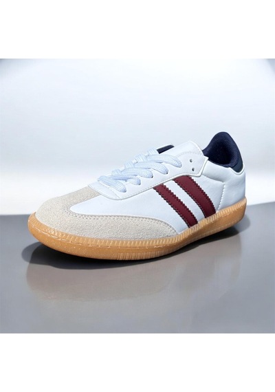 Kadın Spor Ayakkabı Beyaz Sneaker Bordo Çizgili Günlük Rahat Kaymaz Taban Bağcıklı