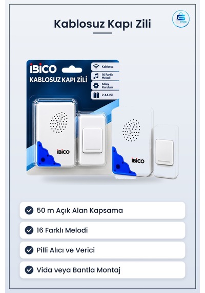 Kablosuz Kapı Zili 50 M Melodi Pilli Alıcı Verici Buton Ev Ofis A