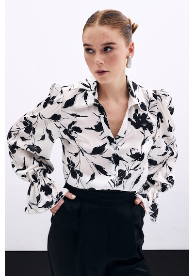 Sateen Kol Detaylı Gömlek - Ekru-135826 Ekru