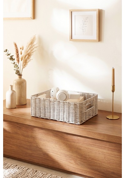 Ocean Home Textile Yıkanabilir Gri Pp Rattan Sepet 36 X 26 X 12 Cm