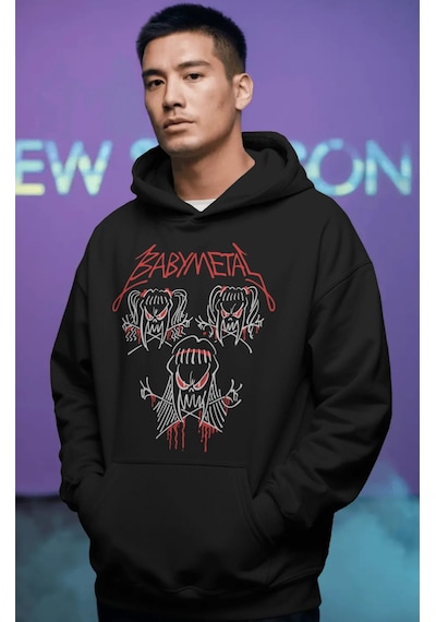 Sevbano Baby Metal Rock Metal Müzik Grubu Sırt Baskılı Unisex Oversize Pr Siyah