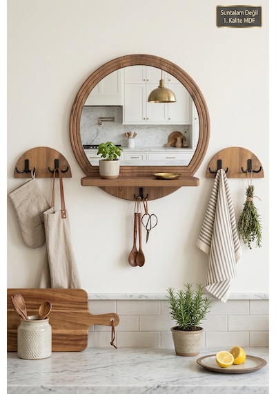Antik Ahşap Dekoratif 3 Parça Oda Hol Salon Aynası Raflı Aynalı Askılık Set Portmanto Banyo Lavabo Duvar Antre Raflı Askılı Ayna Anx-11x Atlantik Çam