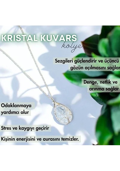 Kristal Kuvars Taşı Gerçek Doğal Taş Kolye Beyaz