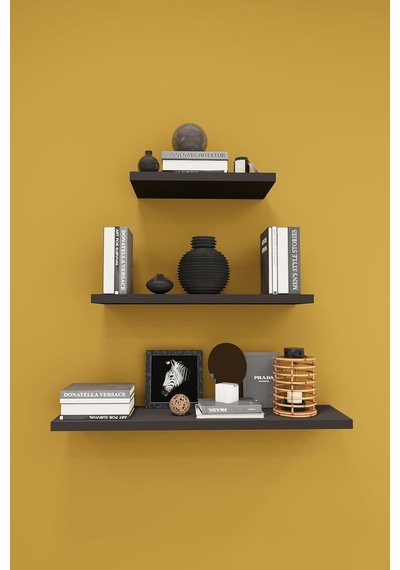 Asra Trend Modern 3'lü Uçan Raf Çok Amaçlı Duvar Rafı Organizer%100 Mdf Kitaplık Mutfak Banyo Rafı Drf-05 Koyu G Genel