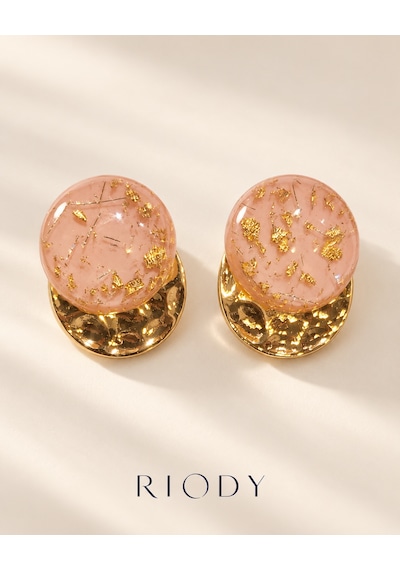 Riody Éclat Rosé Pudra Pembe Oval Altın Renkli Parçacık Ve Dövme Dokulu Metal Detaylı Kadın Küpe Rose Gold - Beyaz