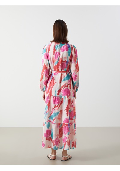 Lcw Modest Pembe Hakim Yaka Desenli Elbise