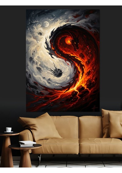 Ahşap Tablo Ateş Ve Buz Yin Yang Siyah-beyaz Tablolar