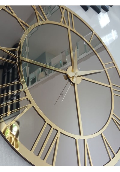 Ayna Denizi Gold Bronze Model Altın Bronz Renk 50 CM Dekoratif Aynalı Duvar Saati Altın