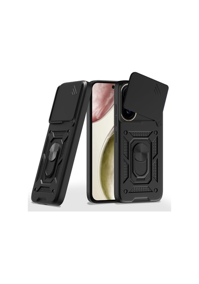 Caseonn Vivo X200 Fe Kılıf Sürgülü Kamera Korumalı Yüzüklü Mıknatıslı Tank Kapak Siyah