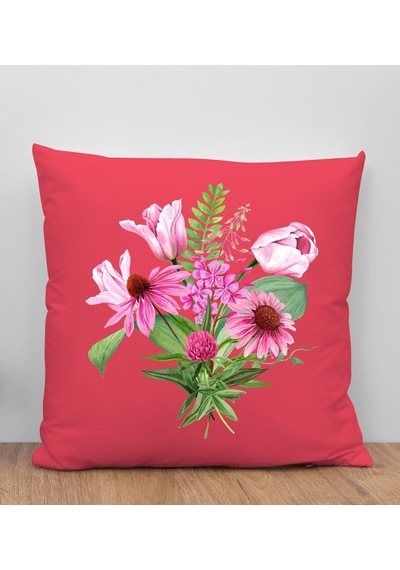 Bk Gift Çiçek Tasarımlı Kırmızı Kırlent Yastık, Arkadaşa Hediye, Ev Dekorasyonu, Ev Hediyesi-6