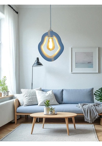 Bohem Beton Görünümlü Modern Minimalist Avize Ayarlı E27 Duy Salon Mutfak Yatak Odası Ofis Kafe Mavi