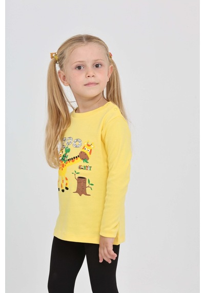 Toontoy Kız Çocuk Zürafa Baskılı Sweatshirt Koyu Sarı