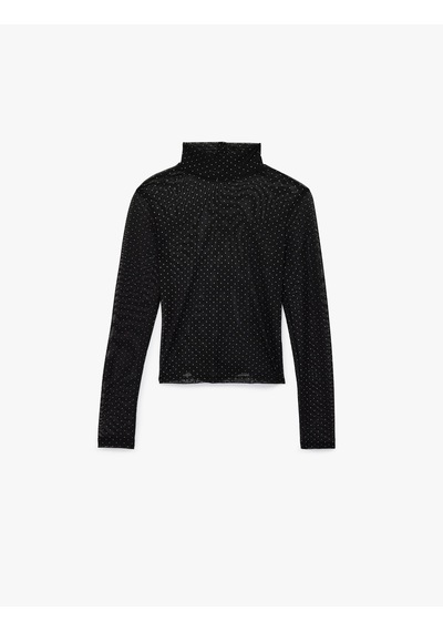 Koton Transparan Uzun Kollu Dik Yaka Tül Taşlı Bluz Siyah 6sak80032pk Siyah