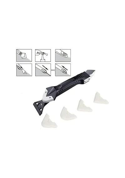 Kupa 5 Başlıklı Silikon Çekme Ve Kazıma Aparatı, Paslanmaz Metal Raspalı Derz Mastik Temizleyic