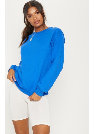 Düz Basic Sweatshirt - Sax Mavi Uzun Kol Oversize Bisiklet Yaka Lacivert