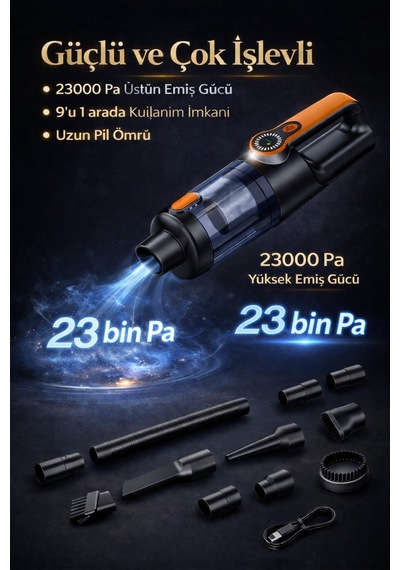 23.000 Pa  Emiş Gücü Toz Işıklı, Ekranlı 9 U 1 Arada Vakum & Üflemeli Süpürge  -