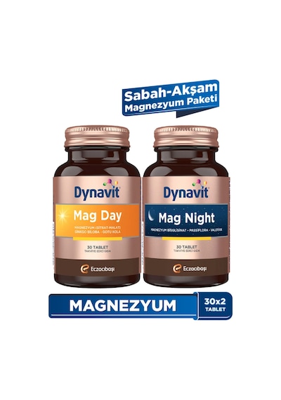 Dynavit Mag Day & Mag Night 30 Tablet X2 Sabah & Akşam Magnezyum Paketi Gece / Gündüz Magnezyumu