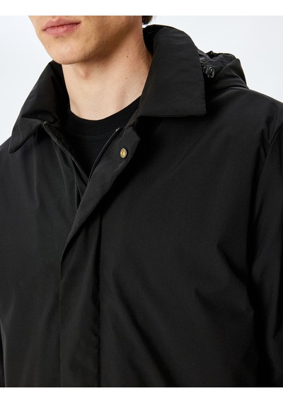 Koton Fermuarlı Slim Fit Çıkarılabilir Kapşonlu Yağmurluk Mont Siyah 5wam00005hw Siyah