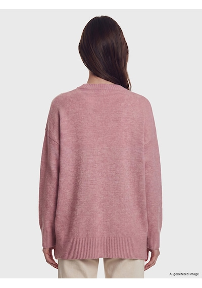 Lcw Modest Pembe Bisiklet Yaka Çiçek Nakışlı Kadın Triko Tunik