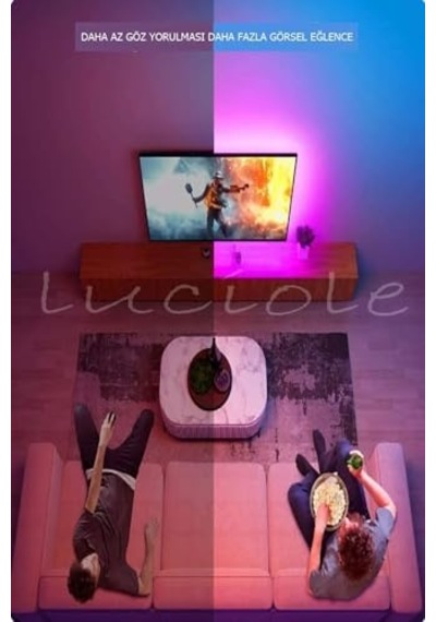 3 Metre Tv Arkası Tak Çalıştır Rgb Led 16 Renkli 4 Animasyonlu Yatak Odası Mutfak Lambader Açık Gri
