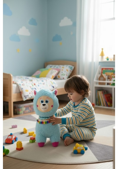 Büyük Boy Yumuşak Peluş Lama Oyuncak - Yumuşacık Uyku Arkadaşı Fularlı Lama 35 Cm Mavi