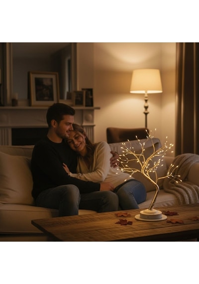 Masaüstü Peri Ağaç Led Lamba Gün Işığı Rengi, 3 Kademeli Işık Ayarlı, Şarjlı Dekoratif Ortam Aydınlatması 5570 Sarı