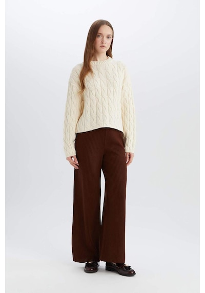 DeFacto Relax Fit Triko Pantolon Geniş Bol Paça Basic Düz Esnek Belli E2940AX24WNBN320