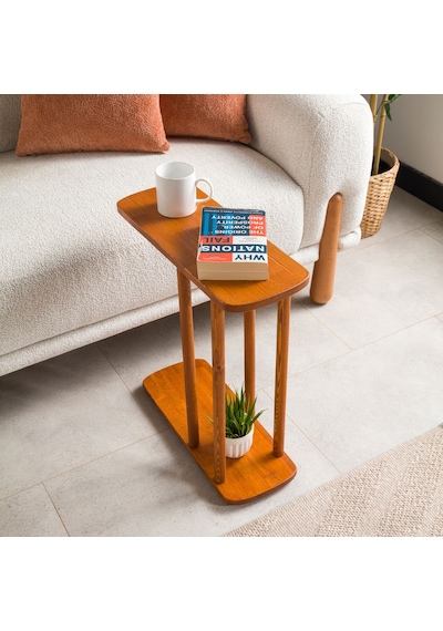 Furnirem Masif Çam Ahşap Modern C Sehpa Koltuk Yanı Yan Sehpa 49x24x55 Cm Kestane
