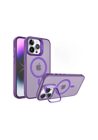 Apple Uyumlu iPhone 17 Pro Max Magsafe Stantlı Premium Kılıf Lens Mor