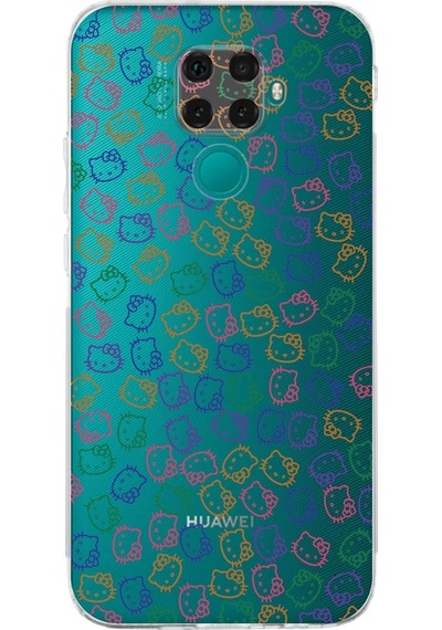 Huawei Mate 30 Lite Kamera Korumalı Kapak Hello Kitty Tasarımlı Şeffaf Kılıf Şeffaf
