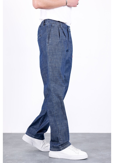 HLT Jeans Erkek Koyu Mavi Yazlık Çift Pileli Rahat Kesim Beli Lastikli Bol Paça Baggy Pantolon Albert-1994